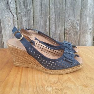 Ericmichael Blue Suede Espadrille Slingback Wedges